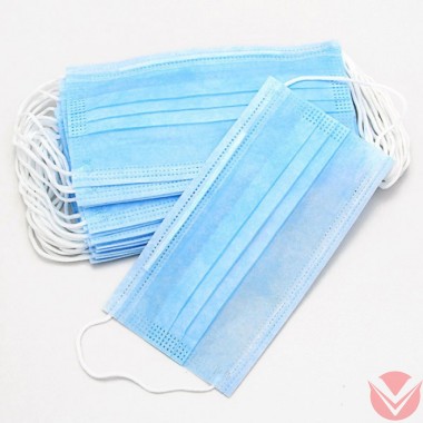 Маска медиц. 3-х слойная, голубая, 50 шт/уп — Интернет-магазин доставки продуктов и воды ВКУСНЫЙ