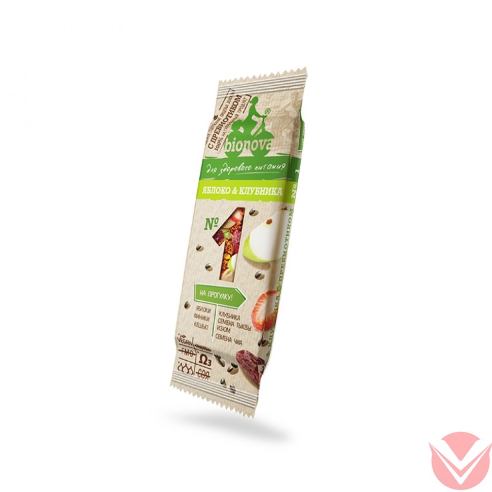 Bionova фруктово-ореховый батончик с яблоком и клубникой, 35 г фото 1 — Интернет-магазин доставки продуктов и воды ВКУСНЫЙ