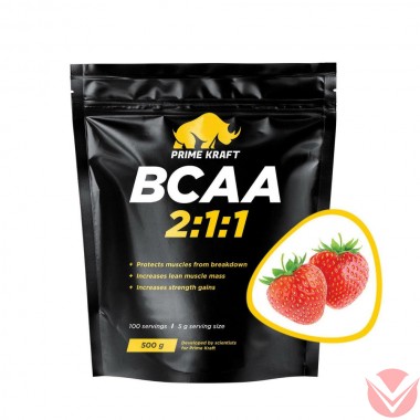 Смесь Prime Kraft клубника БЦАА 2:1:1, 500г — Интернет-магазин доставки продуктов и воды ВКУСНЫЙ