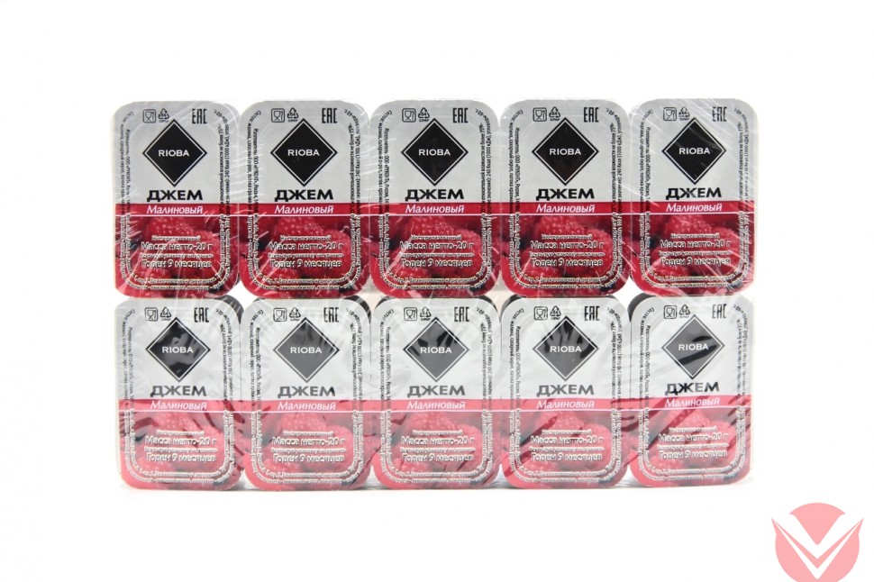 RIOBA Джем порционный Малина 20шт, 20г фото 1 — Интернет-магазин доставки продуктов и воды ВКУСНЫЙ