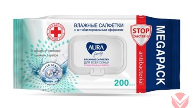 Салфетки Aura Family влажные для всей семьи с антибактериальным эффектом, 200листов — Интернет-магазин доставки продуктов и воды ВКУСНЫЙ