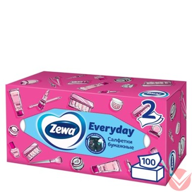 Салфетки Zewa Everyday бумажные косметические 2-слойные, 100листов Артикул: 246079 — Интернет-магазин доставки продуктов и воды ВКУСНЫЙ