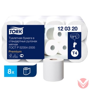 Бумага Tork Premium туалетная в стандартных рулонах Т4 2-слойная мягкая 23м, 8 рулонов — Интернет-магазин доставки продуктов и воды ВКУСНЫЙ